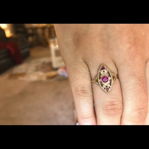 Ruby Diamond Gold Ring - Picture 2 of 3